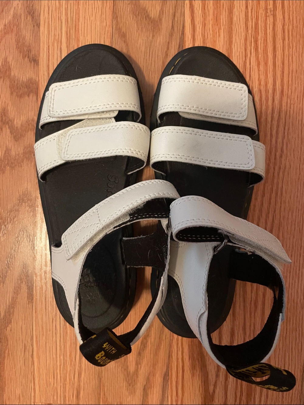 Dr. Martens Kids White and Black Hook-and-Loop Sandals